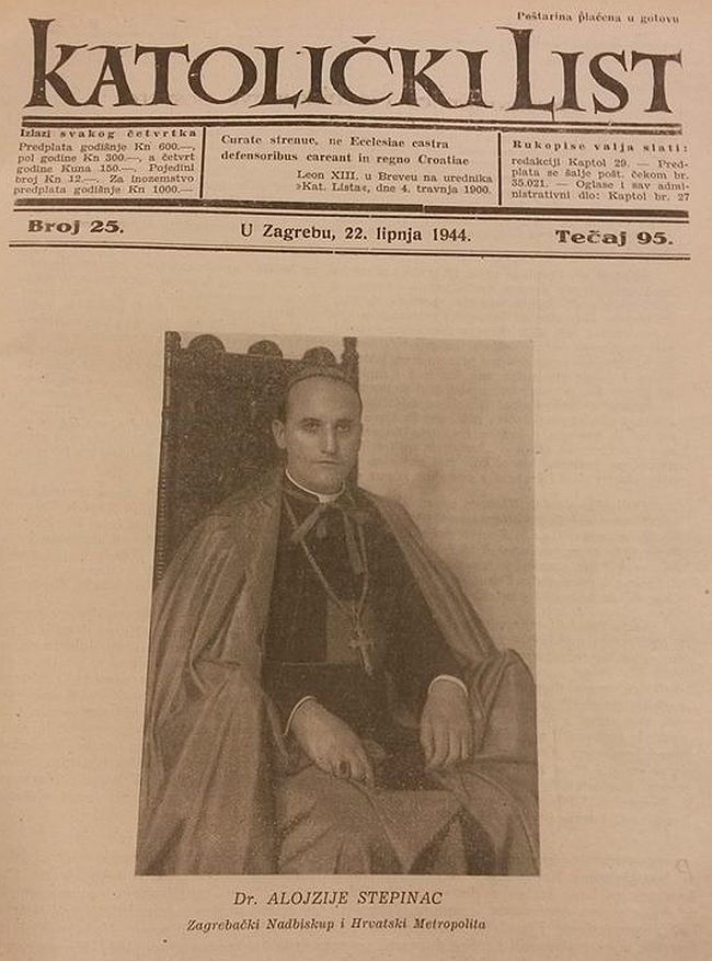 PRVI PRVI Katolicki list 1944 dr Alojzije Stepinac