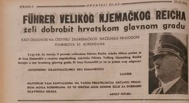 PRVI PRVI Hrvatski glas 1941 Fuhrer velikog njemackog reicha zeli dobrobit hrvatskom glavnom gradu