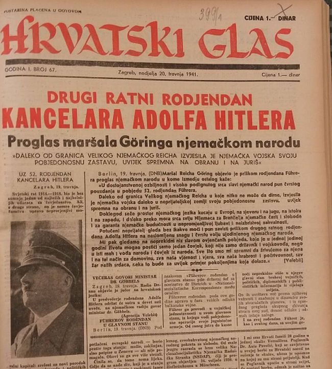 PRVI PRVI Hrvatski glas 1941 Drugi ratni rodjendan kancelara Adolfa Hitlera