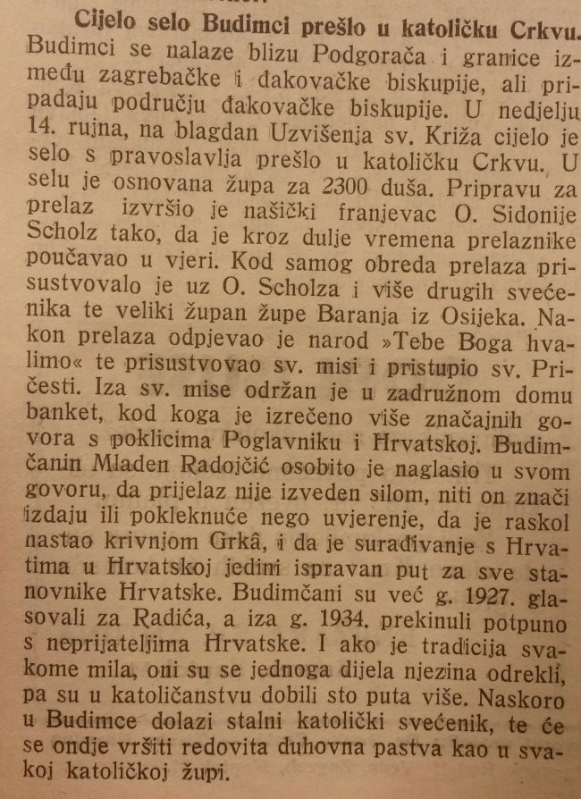 PRVI PRVI Katolicki list 1942 Cijelo selo Budimci preslo u katolicku Crkvu