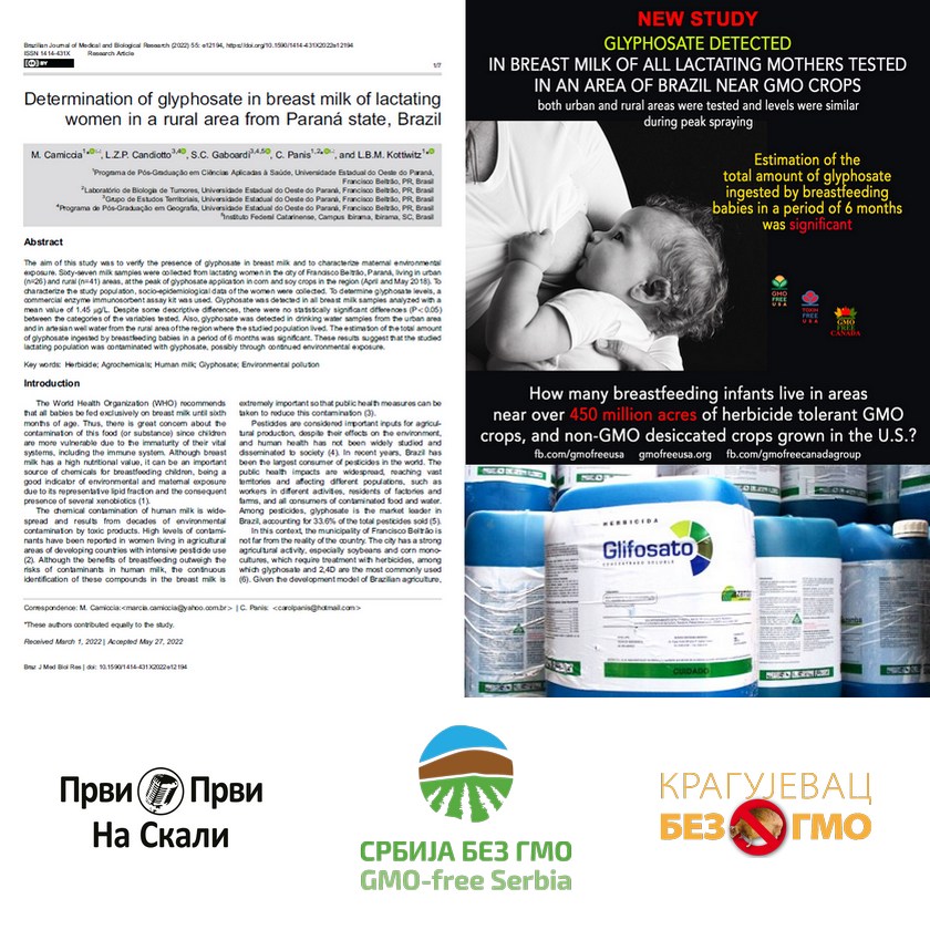 Brazil: Herbicid glifosat otkriven u uzorcim majčinog mleka - pokazala studija