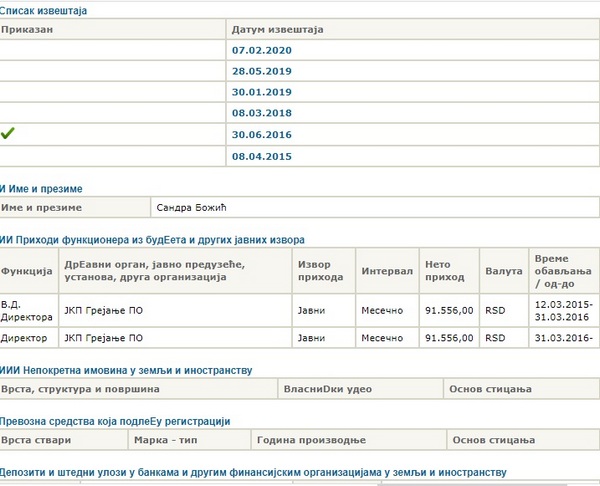 PRVI PRVI NA SKALI Radno angažovanje Sandre Božić kroz godine koje je provela u javnom sektoru - izvestaj 30. 6. 2016.