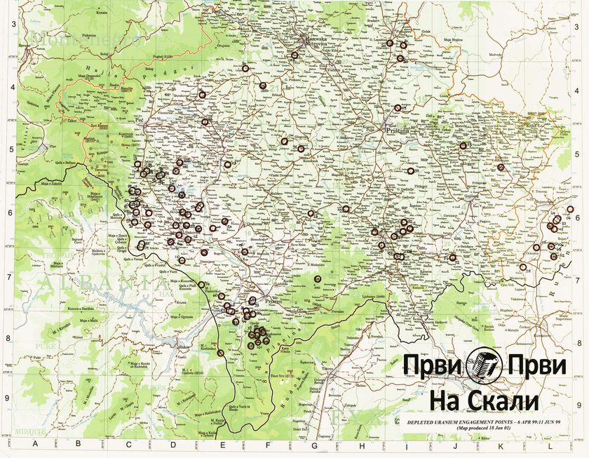 Mapa NATO iz 1999. - gde je padao osiromašeni uranijum