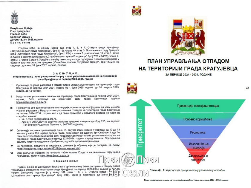 Nacrt desetogodišnjeg plana upravljanja otpadom u Kragujevcu na javnoj raspravi 51 dan, od 1. jula